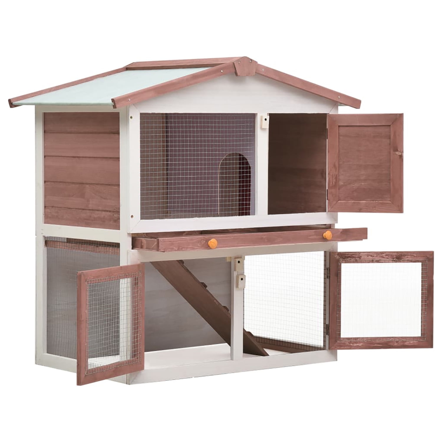 Pefilos 37" Wooden Rabbit Hutch with Run, 2 Story Large Bunny Cage 3 Doors Coop for Indoor or Outdoor, Brown Pefilos 37" Wooden Rabbit Hutch with Run, 2 Story Large Bunny Cage 3 Doors Coop for Indoor or Outdoor, Brown
