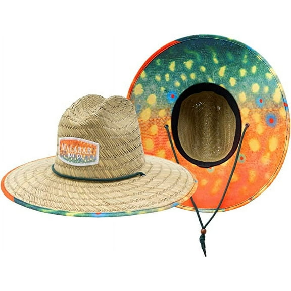 Rainbow Trout (Fish Scales) Fabric Pattern Print Straw Sunhat Men & Women, Lifeguard Hat, Beach, Swim, Cruise, Paddle Board, Boat, Fishing, Fits All, Malabar Hat