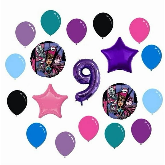 9th Birthday Monster High Party Decorations 19 Mylar and Latex Balloons Bouquet Bundle