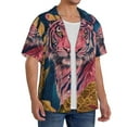 thumbnail image 4 of Haiem Pink Tiger Gold Leaves Men's Casual Shirts Short Sleeve Button Down Shirts Fashion Textured Summer Beach Shirt-Large, 4 of 7