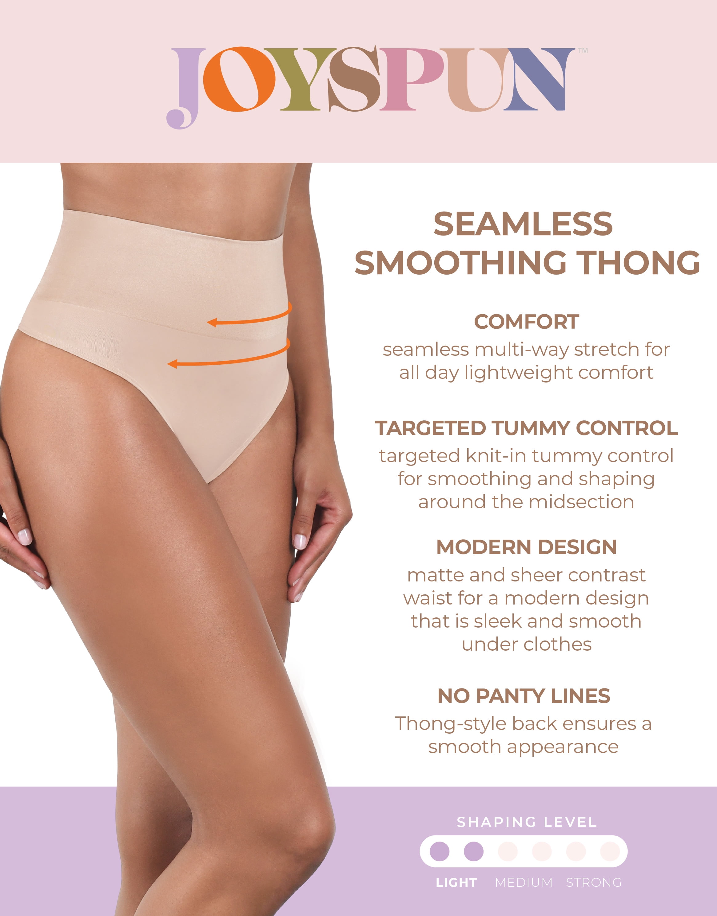 Joyspun Women's Shapewear Everyday Smoothing Thong, Sizes S-XXXL