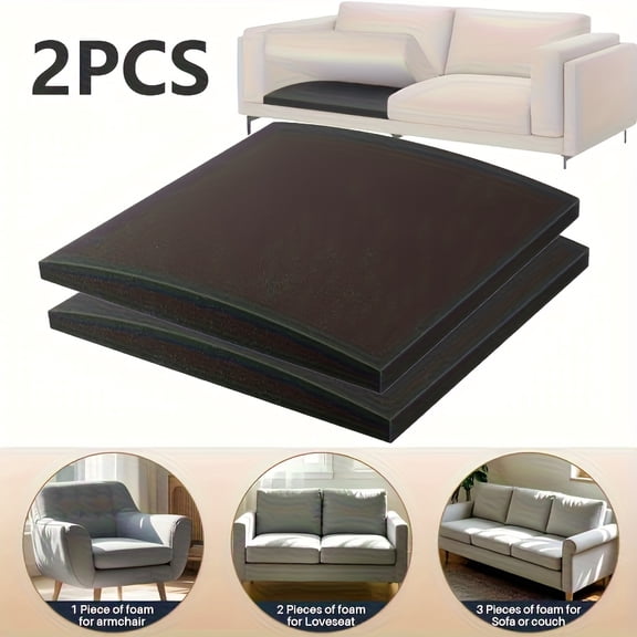 20" x 20" High Density Memory Foam Cushion Insert (1/2 Pack), Sofa Cushion Replacement Pad for Couch, Chair & Bed Support, Durable Seat Cushion Foam for Furniture – Black