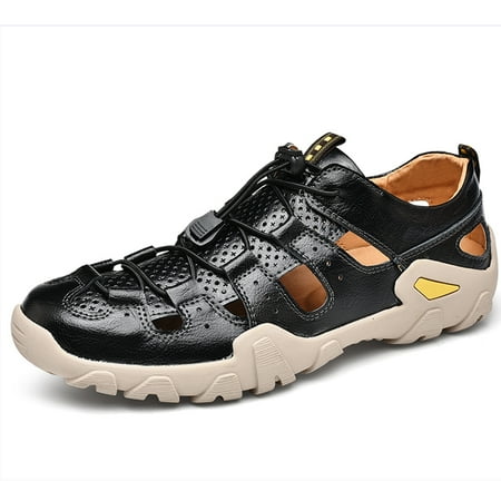 

Lopsie Men s Wading Sandals Lightweight Breathable Outdoor Casual Leather Sandals Non Slip Black Sandals US Size 8.5