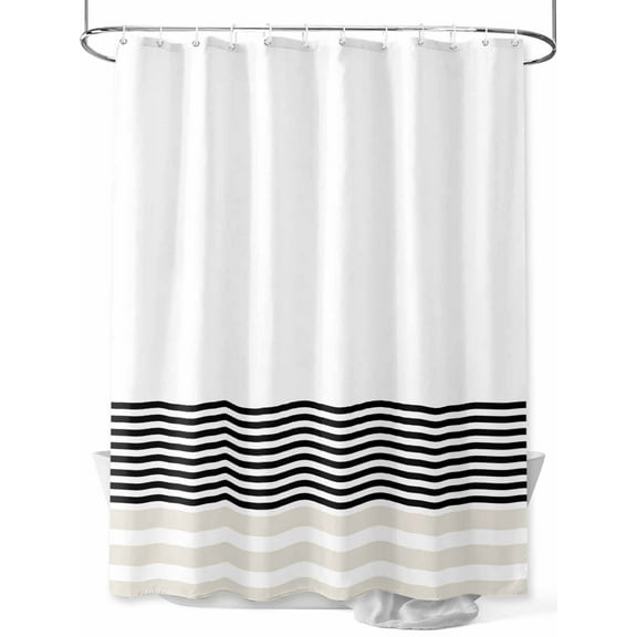 Shower Curtains Beige Stripe Bath Curtain Black Stripes Waterproof Bathroom Shower Curtain Set with Hooks Decoration 72 x 72 Inches