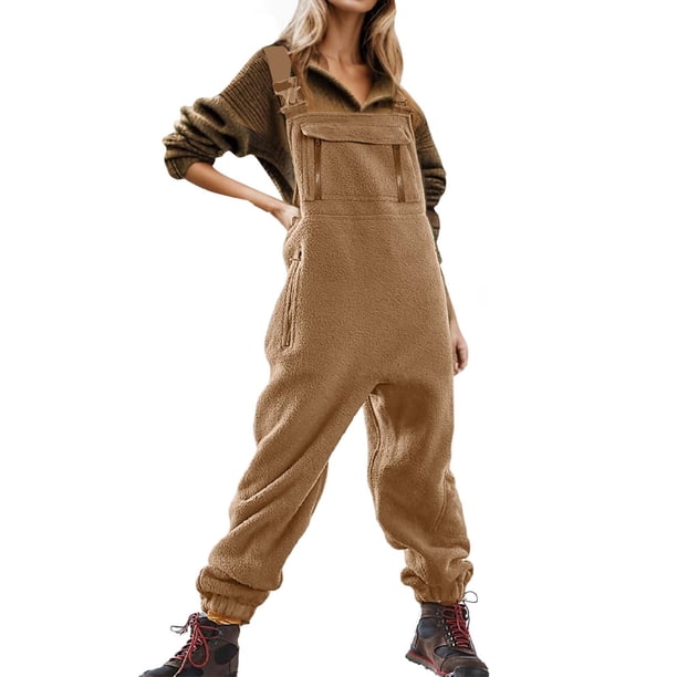 Gibobby Mono Corto Informal Monos para mujer, baberos y tirantes ajustables con pantalones cálidos de esquí de invierno(Caqui, XL)