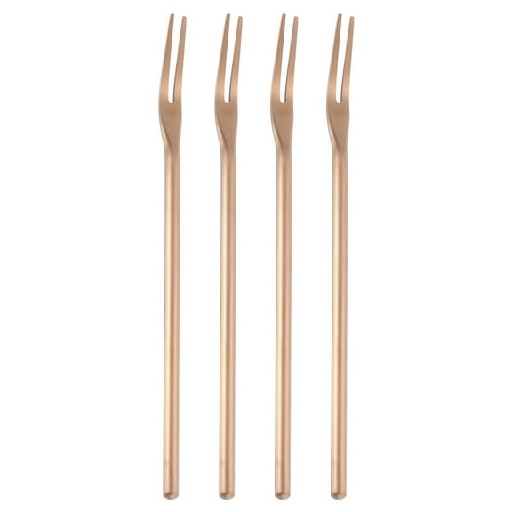Uxcell 4 Pcs Pickle Fork, 6.3 Inch Olive Fork with Long Handle, Stainless Steel Cocktail Forks, 2-Tine Fork for Dessert Cocktail Fruit and Vegetable Rose Gold
