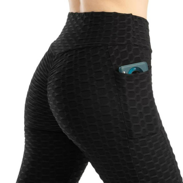 Pantalones de yoga de cintura alta para mujer: realzan los glúteos, leggings con bolsillos, tejido elástico, ideales para fitness/casual, tallas S-XXL