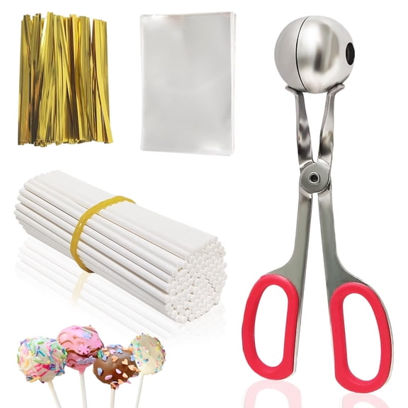 Deally Cake Pop Sticks and Wrappers Set Includes 100 Clear Bags 100 Lollipop Sticks and 100 Gold Metallic Twist Ties for Cake Pops Candies and Chocolate Treats