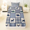 thumbnail image 3 of Manfei Wild Animal Deer Plaid Twin Sheets,Navy Check Pine Bedding,3pcs,1 Fitted Sheet and 1 Pillowcase, 3 of 6