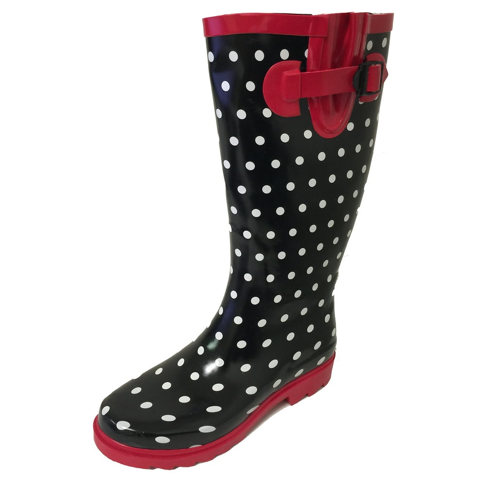 WRB Women's Rain Boots Waterpoof Rubber Mid Calf Colors Wellie Snow Rainboot