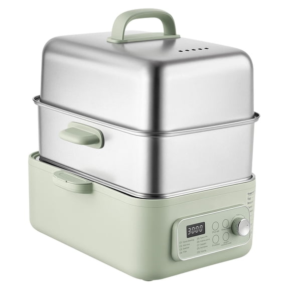 Electric Food Steamer 13.7 Quart Stainless Steel 2-Tier, 1500W with 9 Presets & Keep Warm for Vegetables Seafood Rice 3-6 Servings