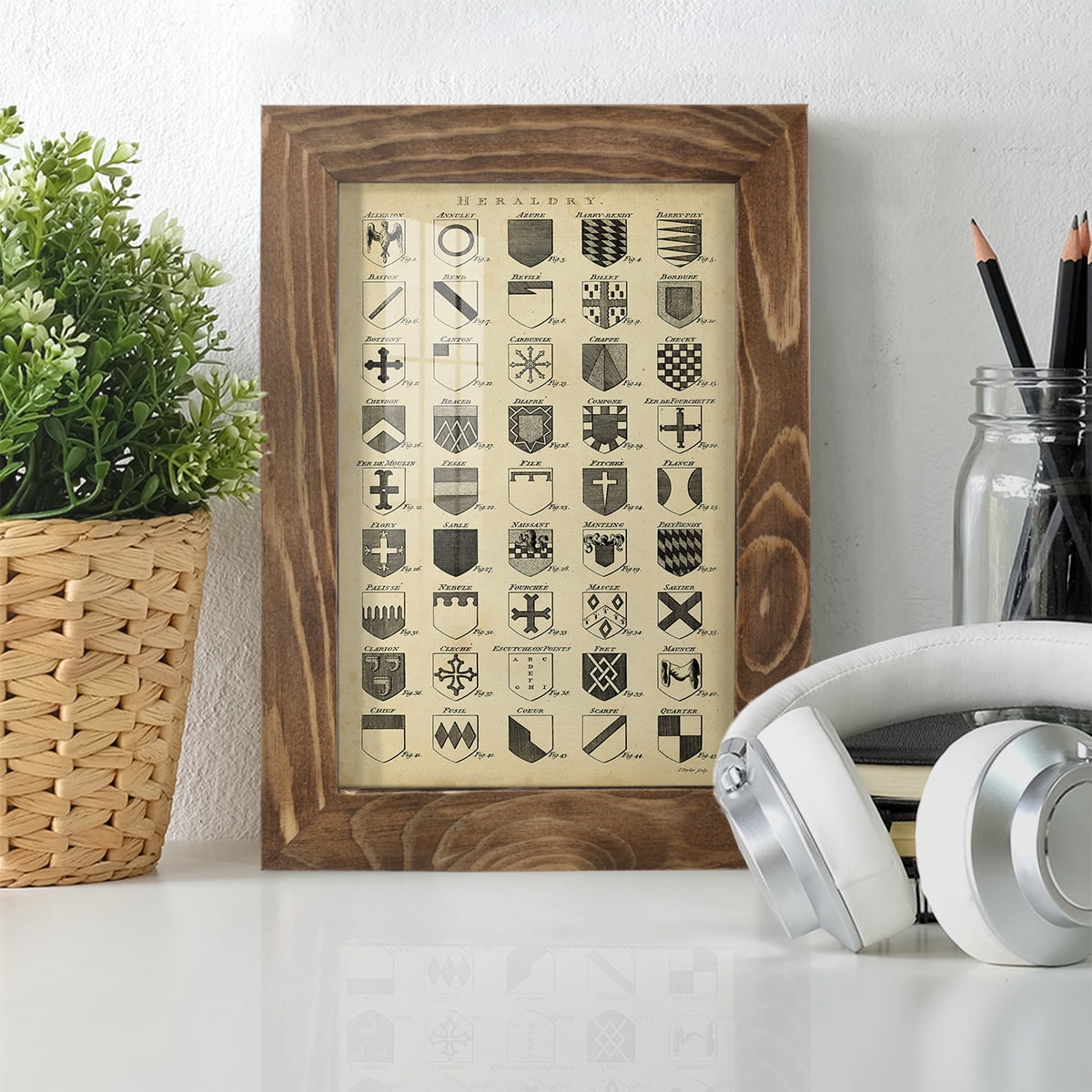 Vintage Heraldry I -Framed Print w/glass-Walnut