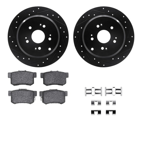 Dynamic Friction Company Rear Brake Rotors-Drilled and Slotted-Black with 5000 Advanced Brake Pads includes Hardware 8512-59041