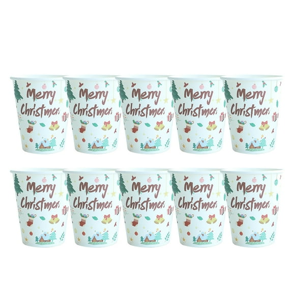 Luoshdecor 10 Christmas Disposable Paper Cups,Holiday Thickened Paper Christmas Coffee Cups for Hot Cocoa Chocolate Drinks Home Decorations Party Supplies