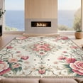 thumbnail image 2 of Design&I 3'x5' Washable Area Rug Pink Vintage Boho Scrolling Botanical Border Girly Bathroom Hallways for Home Office, Hallway, Low Profile & Durable Daily Traffic Ready, 2 of 7