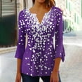 thumbnail image 2 of CYMMPU Women's Summer Fall Tunic Tops Casual V-Neck Shirts Floral Printed Flowy Blouse 3/4 Length Sleeve Elegant Blouse Business Work Blouses to Wear with Leggings 2025 Clothes Purple M, 2 of 5