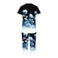thumbnail image 6 of Viikei Women's Sleepwear Capri Set Mid-Length Lounge Pants,Women-neck Short Sleeved Pajamas and Pants Set Casual Pajamas with Pockets Dark Blue S, 6 of 7