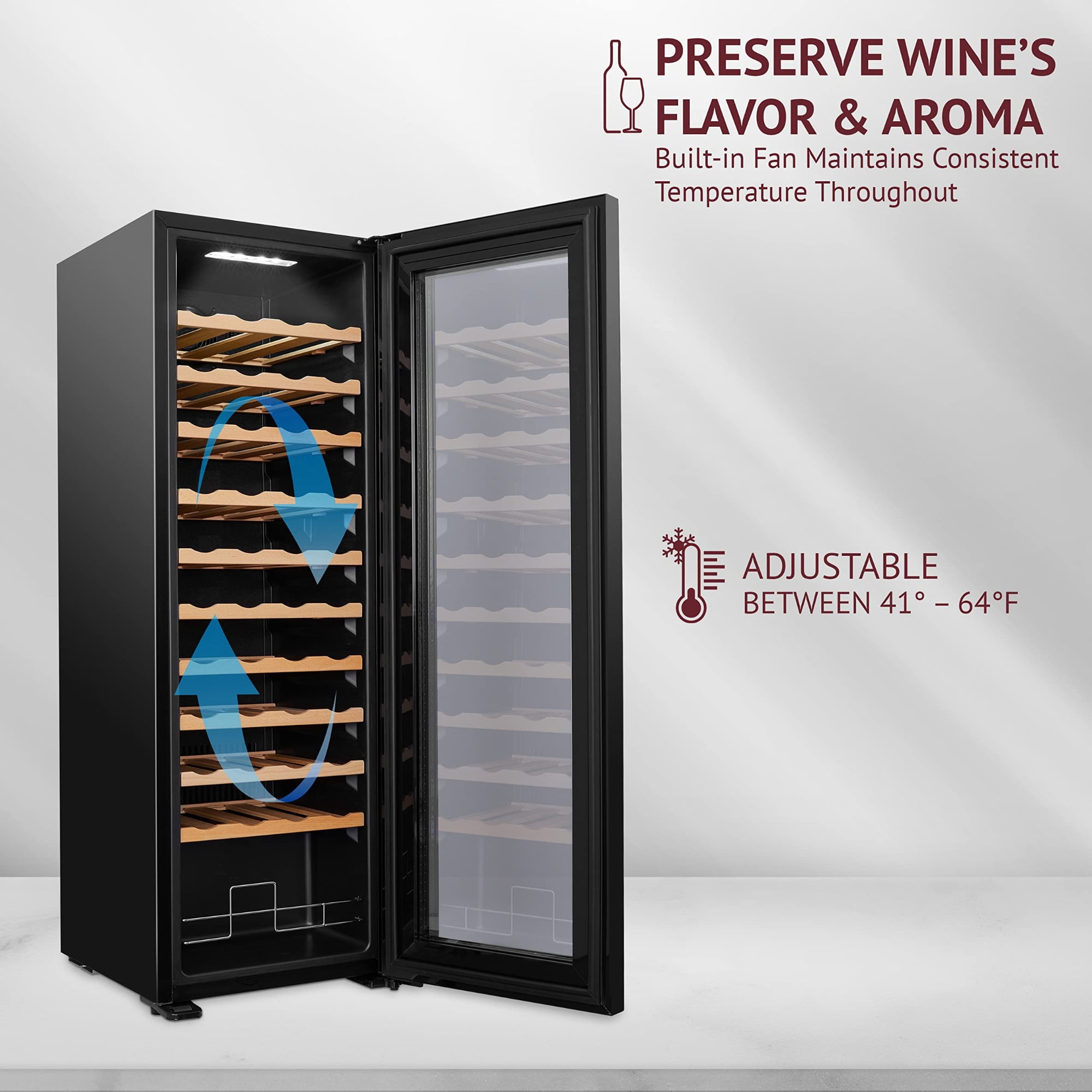Schmecke 44 Bottle Compressor Wine Refrigerator, Large Freestanding Wine Cooler, Black