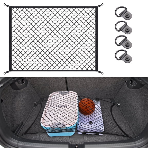 Ecoskio Mesh Elastic Cargo Net for SUV, Truck Bed Organizer with Storage Bag, 32" x 24" Stretchable to 56" x 42"