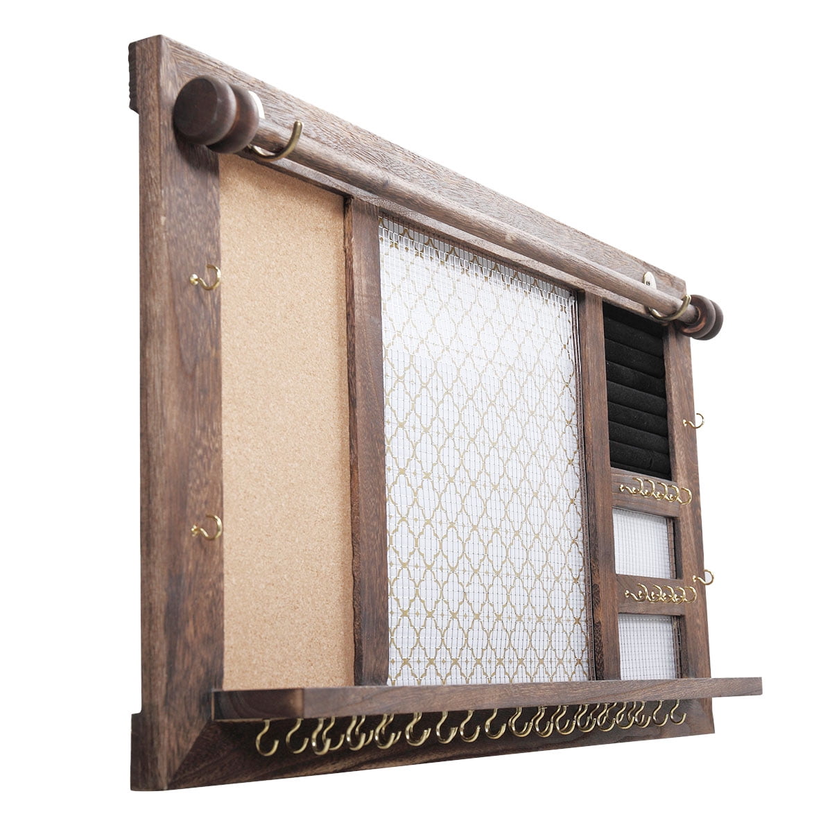 Kepooman Vintage Wall Mount Jewelry Rack, Rustic Jewelry Organizer Shelf with 16 Hooks for Earring Necklace Kepooman Vintage Wall Mount Jewelry Rack, Rustic Jewelry Organizer Shelf with 16 Hooks for Earring Necklace