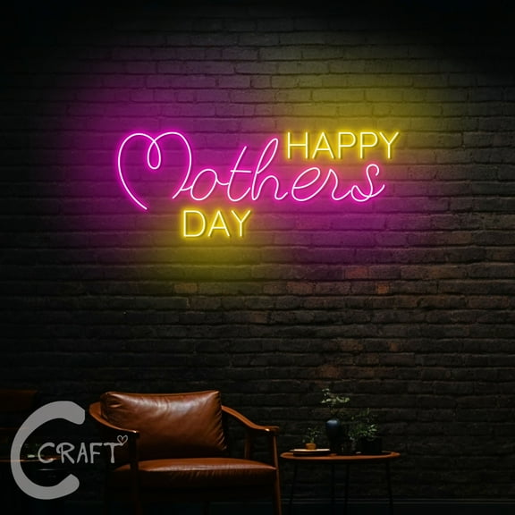 C-CRAFT Happy Mother's Day Neon Sign LED Light 18 inch for Mother's Day Home Wall Art Decor