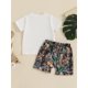thumbnail image 5 of Conjunto de pantalón corto para bebé niño, camiseta de manga corta con estampado de letras y pantalón corto con estampado de hojas. Conjunto de verano., 5 of 8