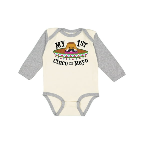 Inktastic My First Cinco De Mayo Sombrero and Mustache Boys or Girls Long Sleeve Baby Bodysuit