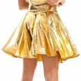 thumbnail image 2 of Sxiwei Women's Shinny Metallic High Waist Flare Skirt Glossy Flared Skirt Clubwear Party Gold L, 2 of 6