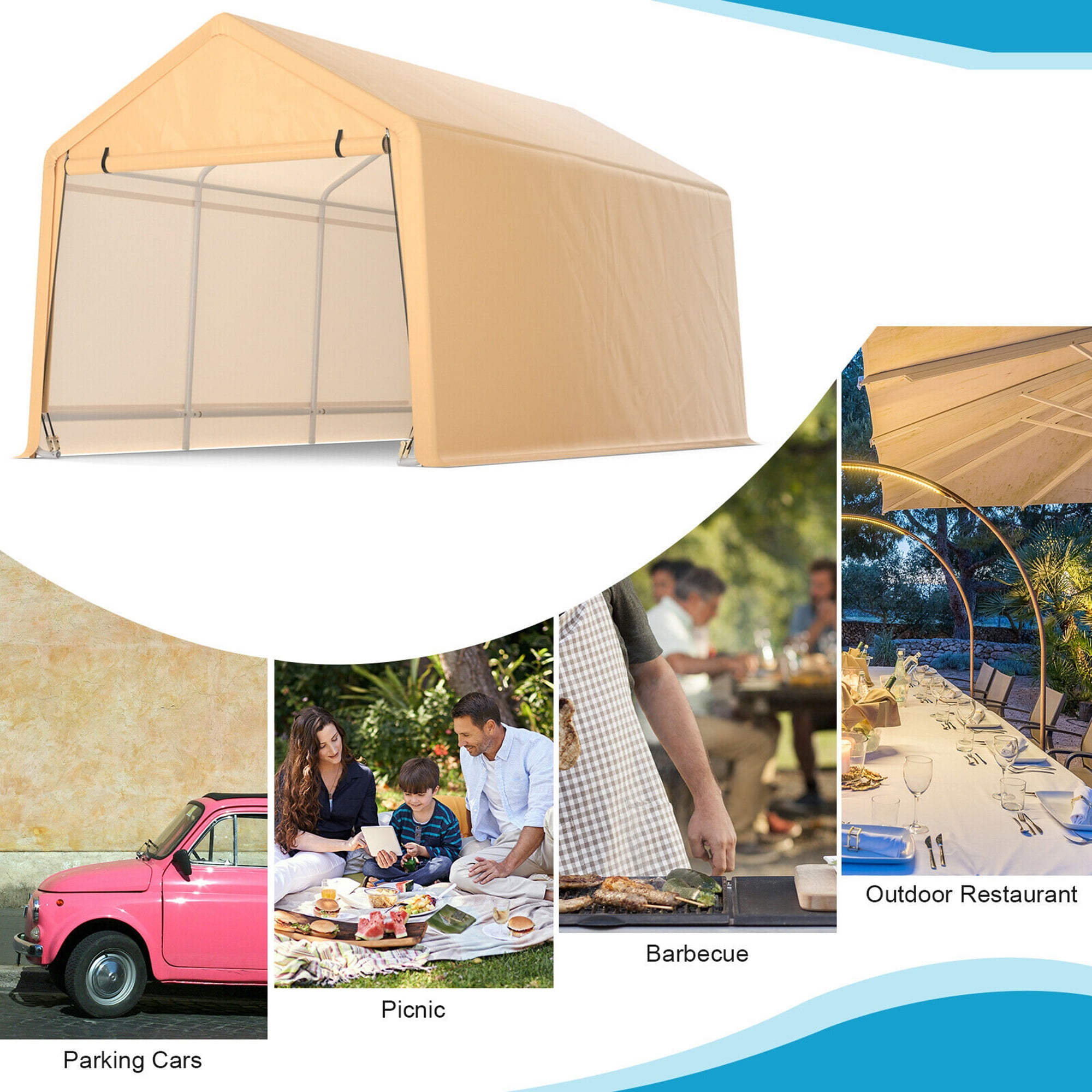 Gymax 9x17 ft Heavy Duty Carport Canopy PE Car Tent Steel Outdoor Garage Shelter