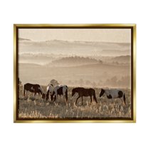 Stupell Industries Horses Grazing Rolling Hills Animals & Insects Photography Gold Floater Framed Canvas Art Print Wall Art, 21 x 17