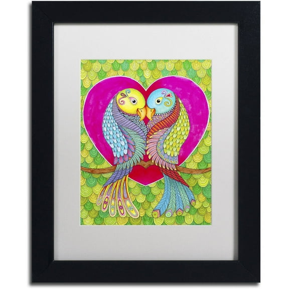 Trademark Fine Art "Lovebirds in Colour" Canvas Art by Hello Angel, White Matte, Black Frame