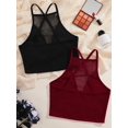thumbnail image 3 of 2pcs Solid Ribbed Mesh Contrast Vest Top Elegant Breathable Cross Straps Backless Top Women's Lingerie & Underwear, 3 of 5