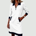 thumbnail image 3 of hoksml Women's Color Block Sweatshirt Dress with Pockets - Half Zip Long Sleeve Loose Mini Tunic Shift Dress for Casual Wear, 3 of 8