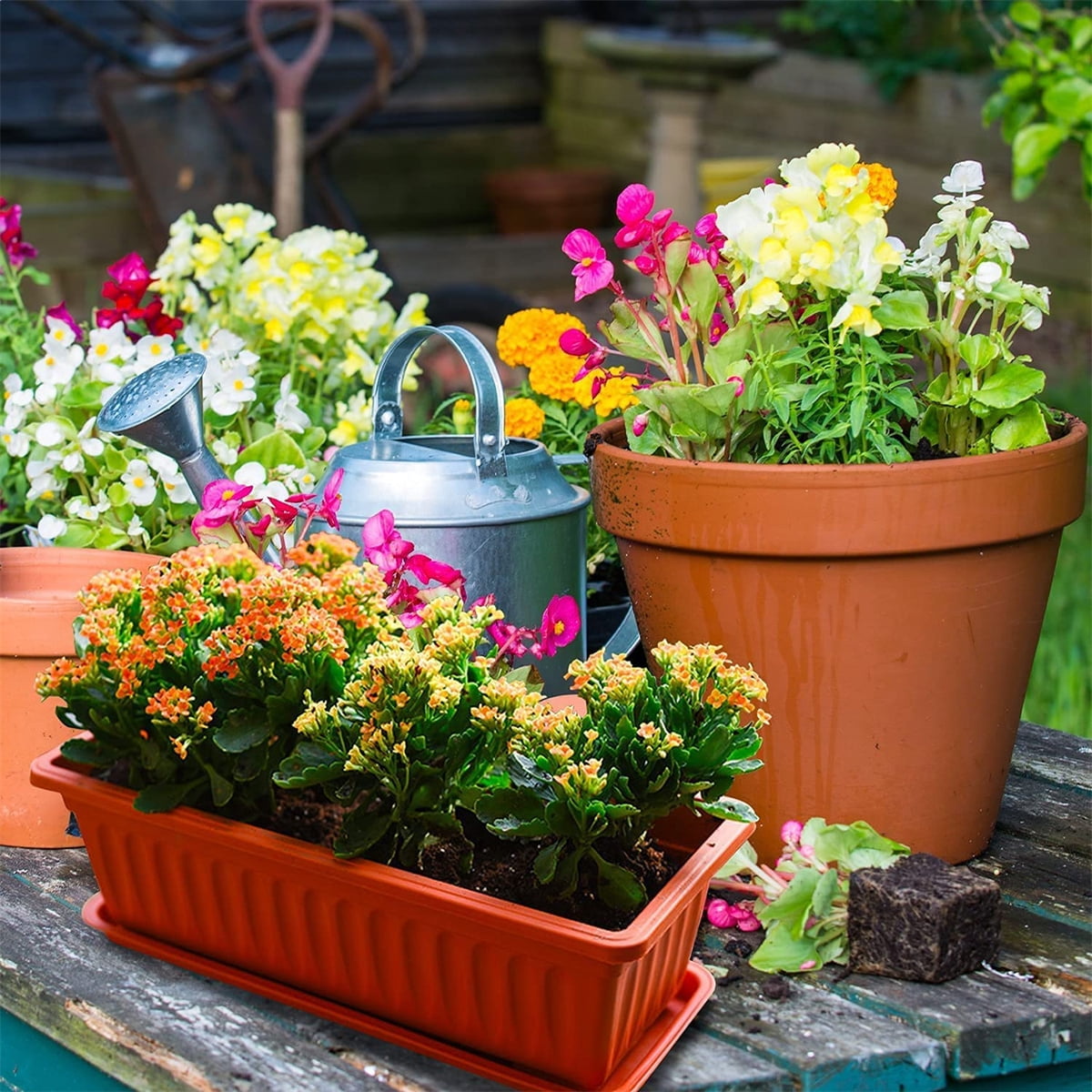 Casewin 3 Pack Window Box Planters, 17 Inches Plastic Rectangular Window Planters Flower Box Planter Plant Containers with Tray for Balcony, Windowsill, Garden (Terracotta)