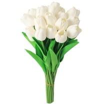 13.5'' Artificial Silk White Tulips Wedding Bouquet 20 Count