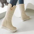 thumbnail image 3 of Lovskoo 2024 Women's Snow Boots Round Toe Wedge Large Fall/Winter Thick Sole Cotton Thick Hair Medium Sleeve Slipsole Boots Beige, 3 of 8