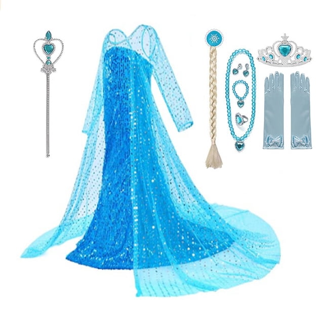 Vestido de princesa para niñas, disfraz de Frozen Elsa, disfraz de fantasía para niños, vestido de baile con lentejuelas, ropa para niños de la reina de la nieve Elsa para Party4-5T 120 Gao Jinjia LED