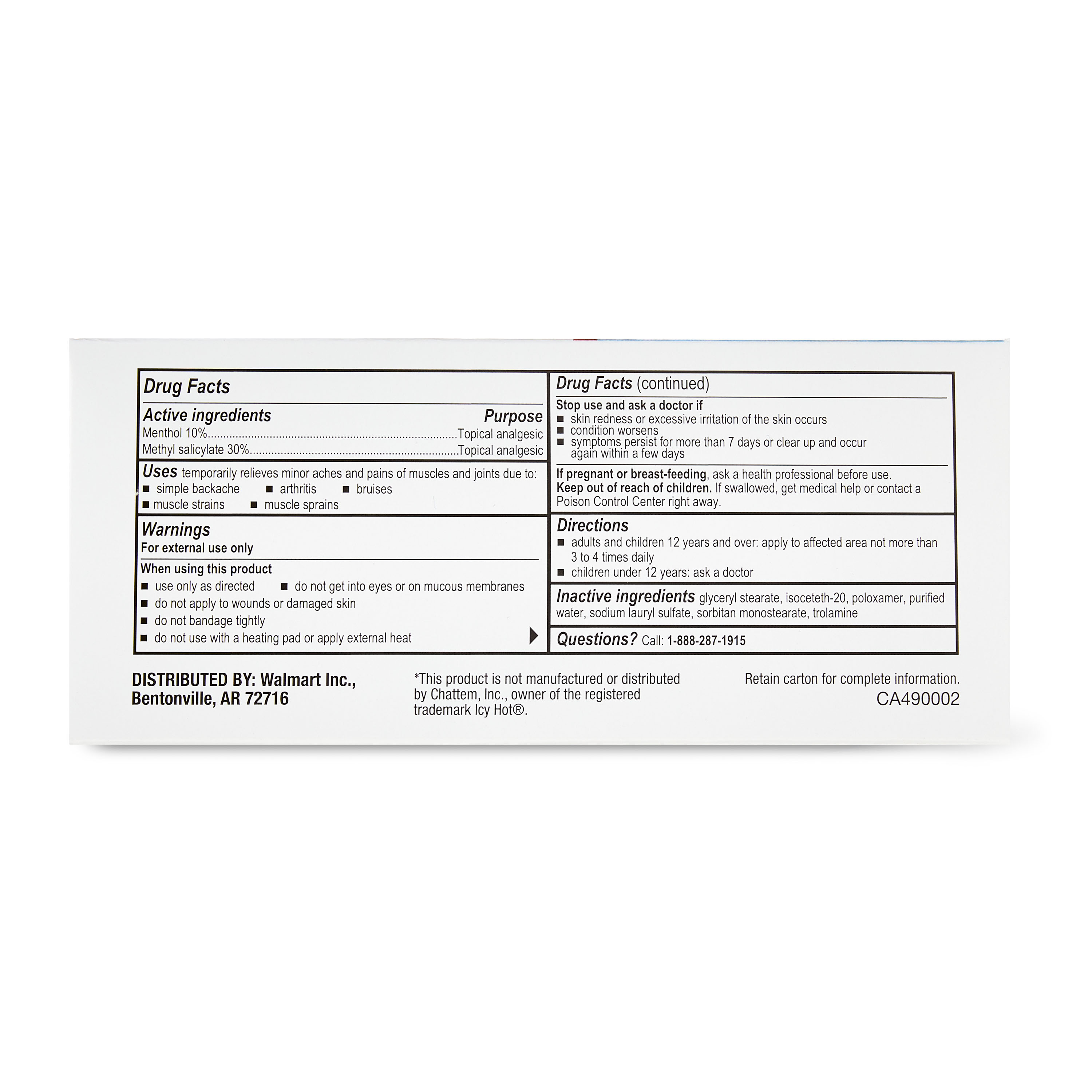 Crema Equate de resistencia extra para alivio del dolor con calor y frío, mentol 10% y salicilato de metilo 30%, 3 oz, comparar con ingredientes activos de crema Icy Hot® 8
