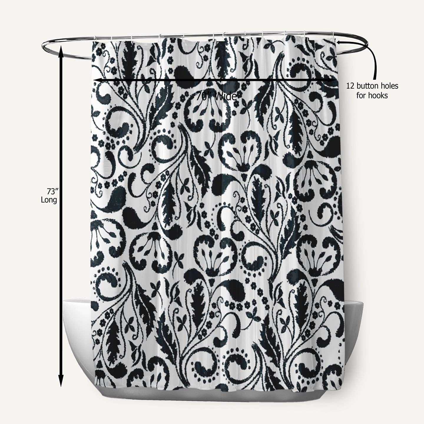 Simply Daisy 70" W x 73" L Aurora Polyester Shower Curtain, Black [1 Ct]
