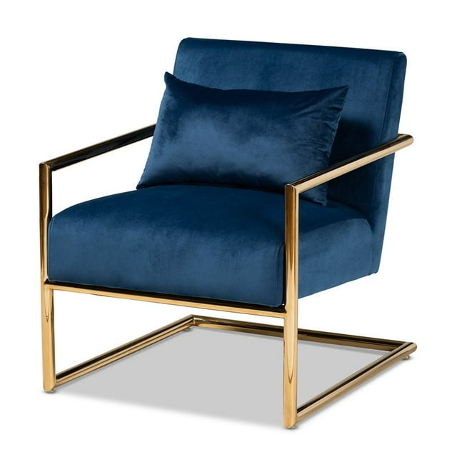 Baxton Studio Mira Navy Blue Velvet Upholstered Metal Lounge Chair
