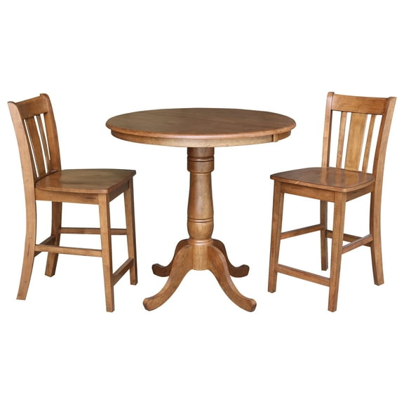 36" Round Solid Wood Extension Dining Table with 2 San Remo Stools in Distressed Oak by International Concepts