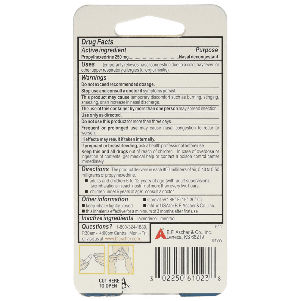 Benzedrex Nasal Decongestant Inhaler for Quick Relief of Allergies, 1