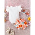 thumbnail image 3 of Infant Baby Girls Summer Shorts Sets Short Sleeve Letter Rainbow Print Romper Floral Shorts Headband, 3 of 9