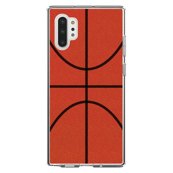DistinctInk Clear Shockproof Hybrid Case for Galaxy Note 10 PLUS (6.8" Screen) - TPU Bumper, Acrylic Back, Tempered Glass Screen Protector - Basketball Drawing - Basketball