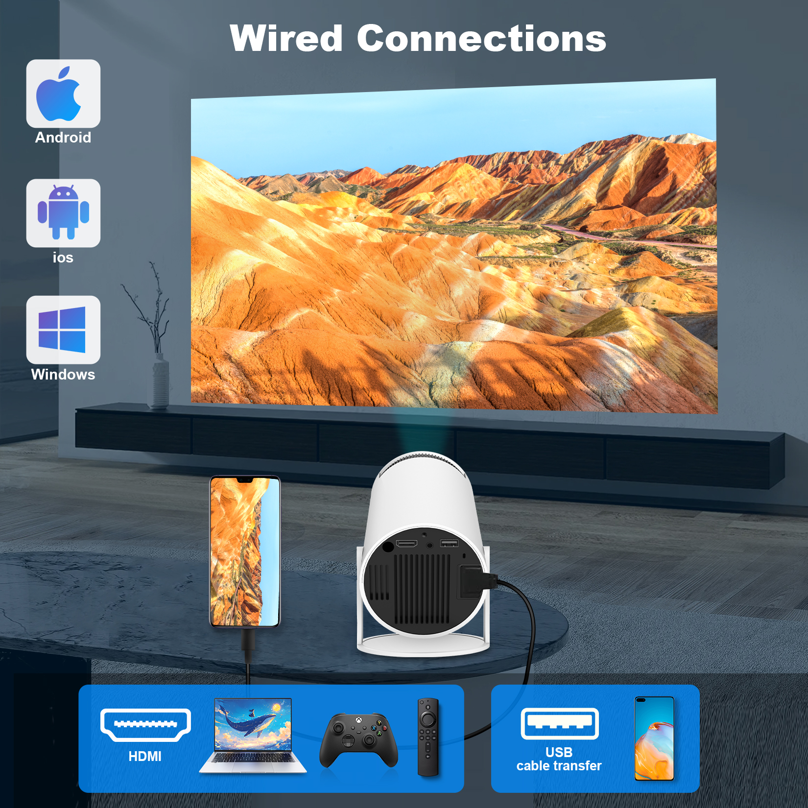 DREAMfair HY300 Mini Projector – 4K Support, 5W Hi-Fi Audio, WiFi/BT Connectivity, 180° Adjustable – UPGRADE Your Home & Outdoor Viewing