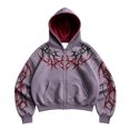 thumbnail image 6 of Men's Y2k Goth Graphic Zip Up Hoodies Long Sleeve Grunge Punk Graphic Print Streetwear Oversized Hooded Sweatshirt With Pocket W001-Purple S, 6 of 7
