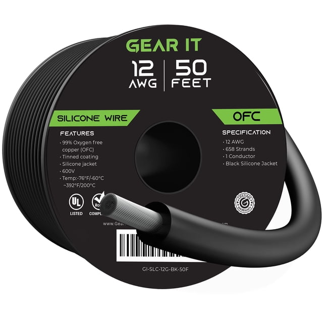 Cable GEARit de silicona 12 AWG 600V 15 m negro