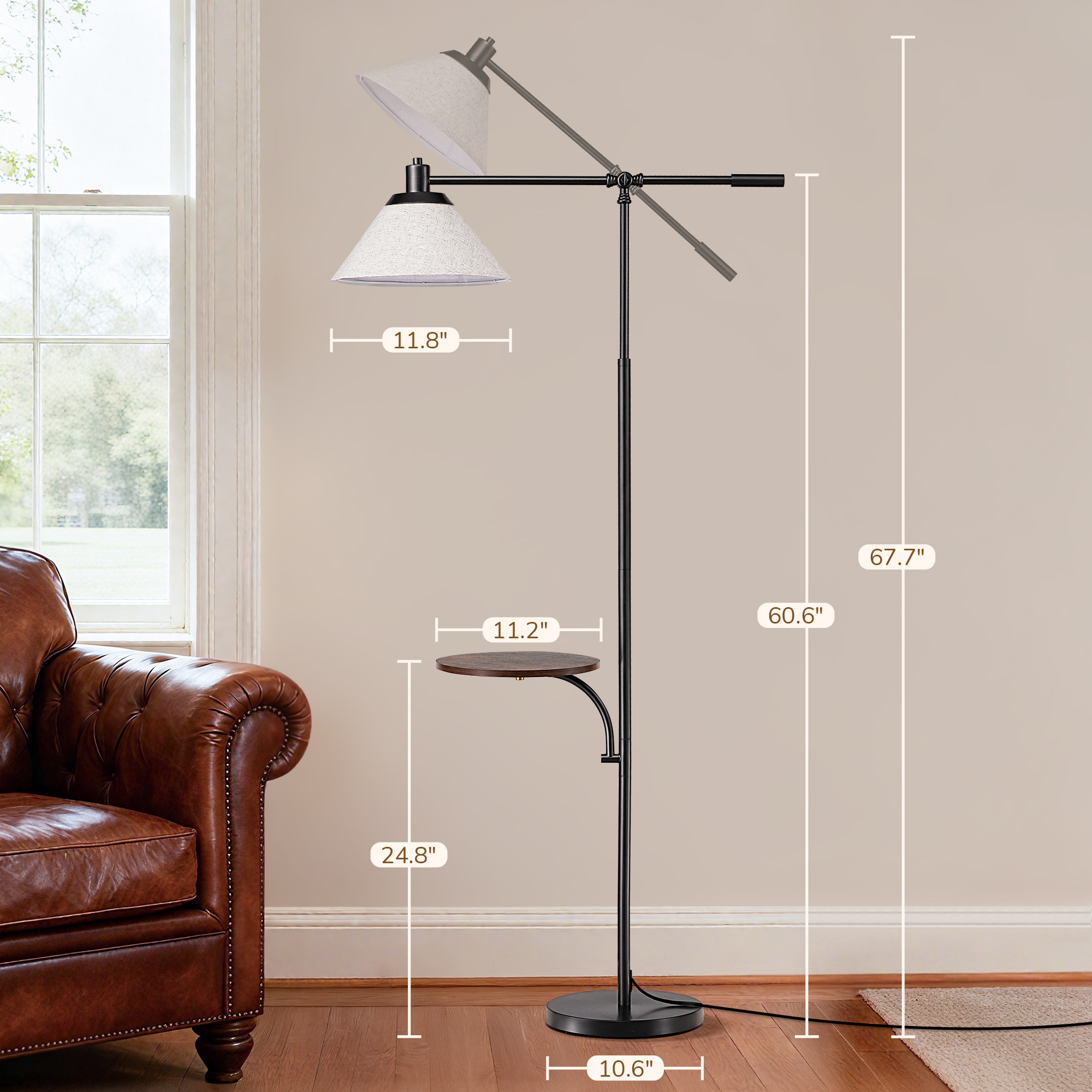 EDISHINE 68in Floor Lamp with Table for Living Room, Height Adjustable, 5CCT, Dimmable, Remote Contronl, Black, LED Light Bulb Included