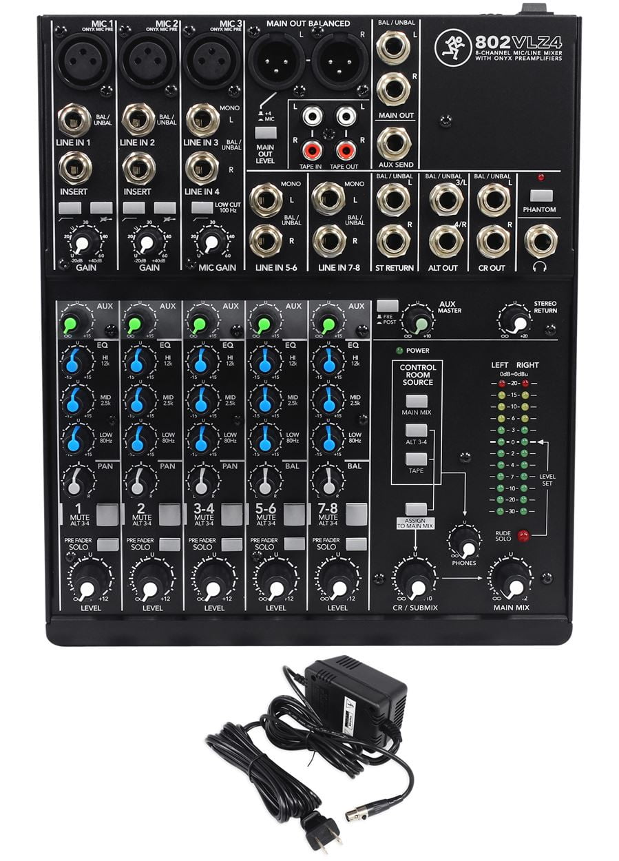 Mackie 802VLZ4 8-Channel Analog Low-Noise Mixer w// 3 ONYX Preamps+Free Speaker