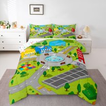 Homewish Cartoon Cute 2pcs Bedding Comforter Set For Preppy Children Kids,Construction Vehicles Twin Comforter Sets,Car Theme Breathable Bedding Set,Breathable Home Decor,Reversible